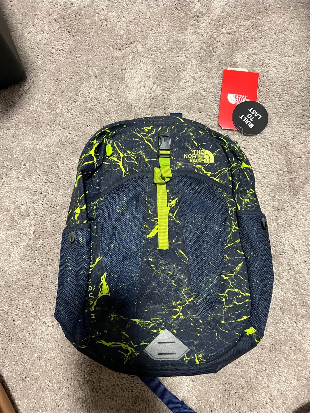 BNWT! The North Face Kids Navy Backpack with Neon Yellow Splatter